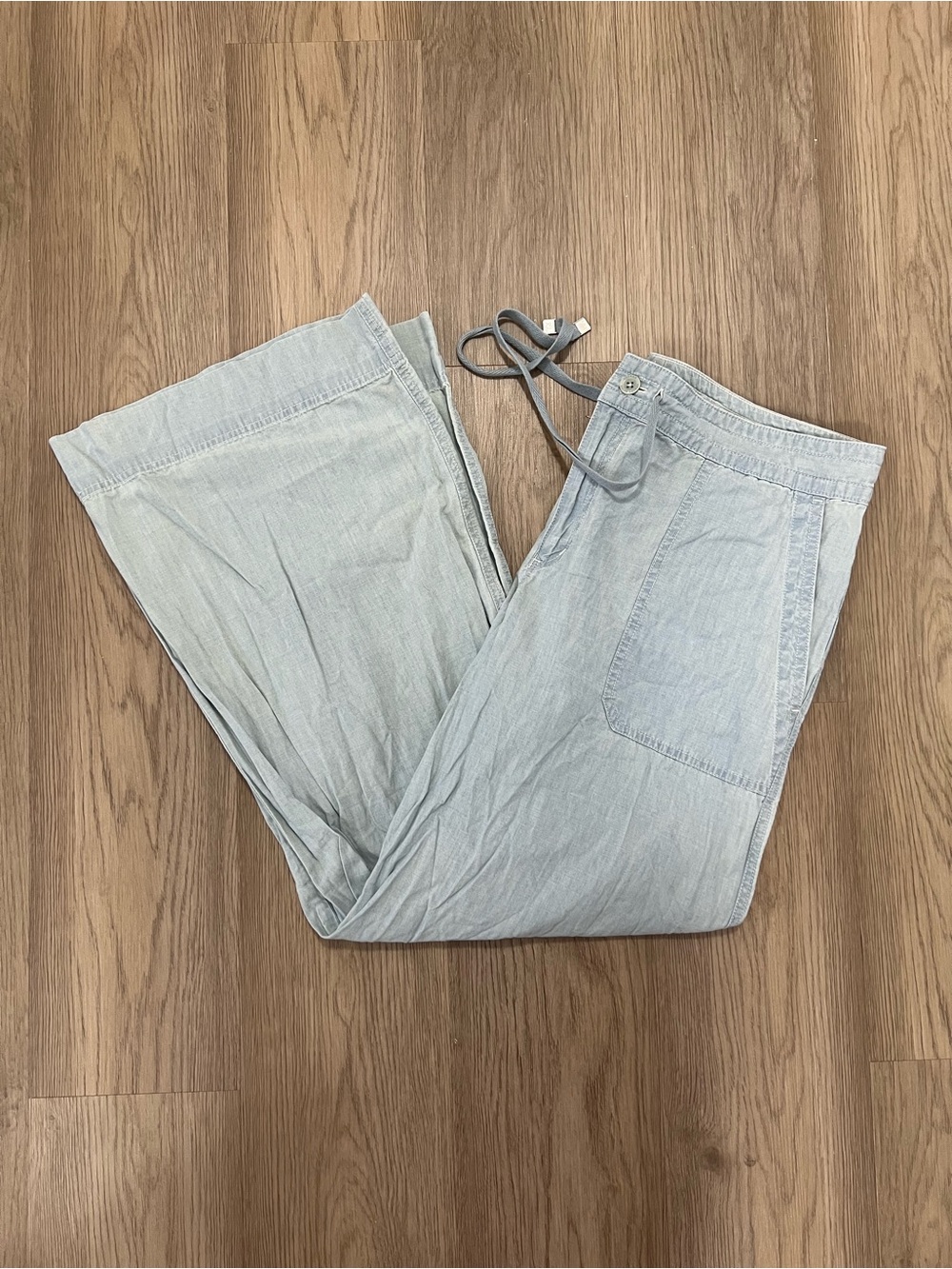 Lauren Ralph Lauren Jovonie 100% Cotton Wide Leg Chambray Pants Size 14